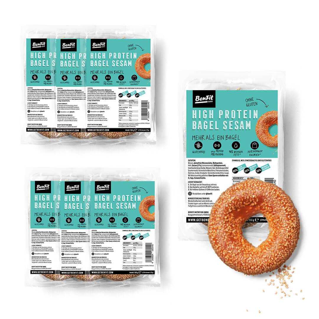 7 Packungen BenFit High Protein Bagel-Sesam – glutenfrei, kalorienarm, fettreduziert
