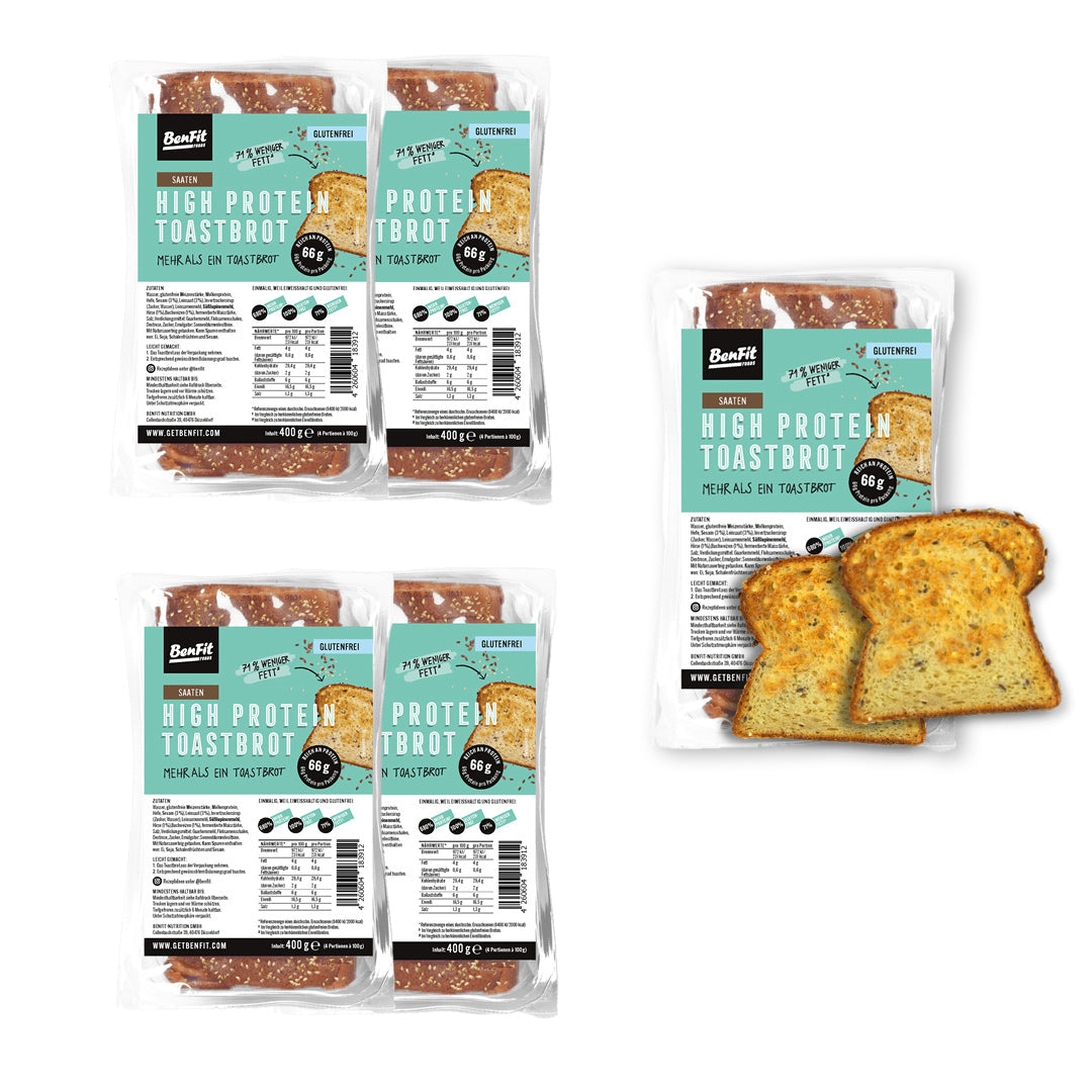 5 Packungen BenFit High Protein Vollkorn Toast - glutenfrei, grass-fed, kalorienreduziert, zuckerreduziert, fettreduziert || GETBENFIT