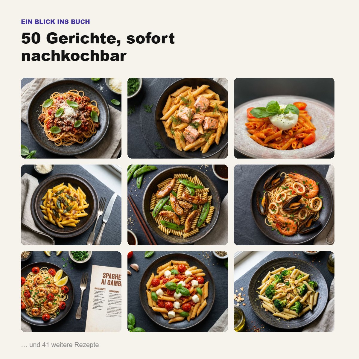 Neun Rezeptfotos aus dem Kochbuch