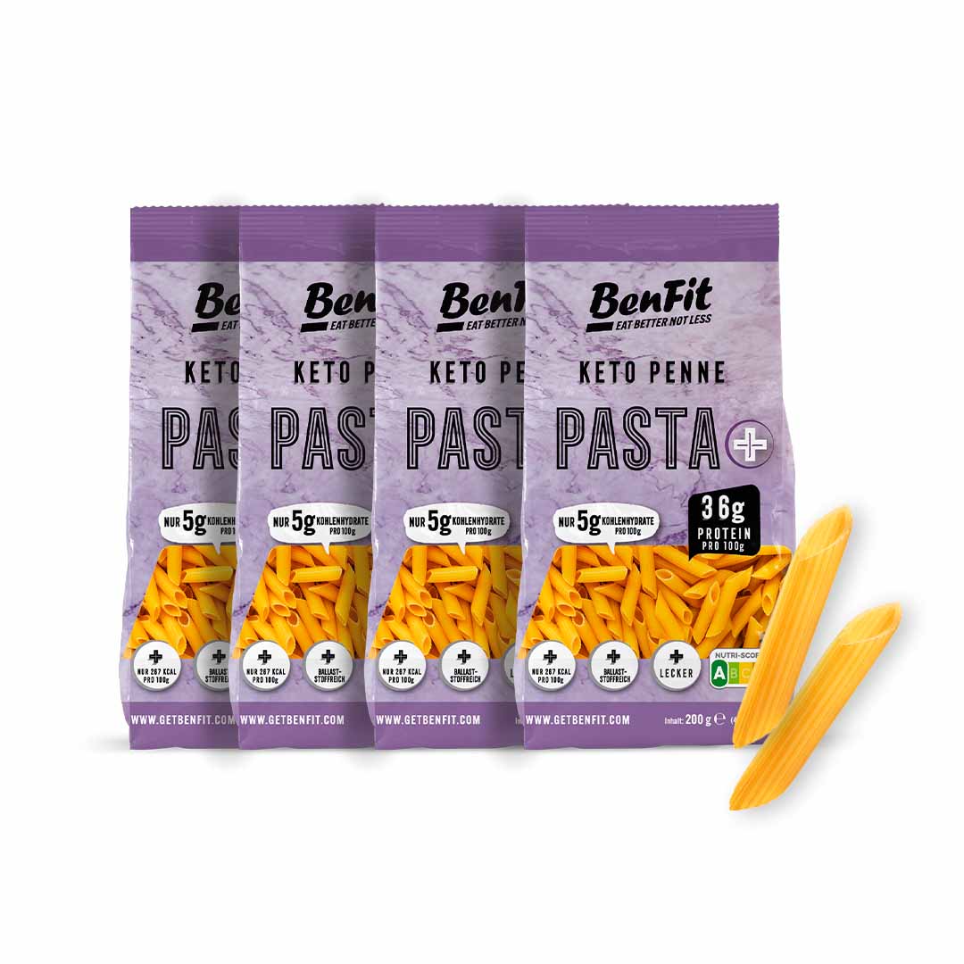 Vier Packungen Protein Pasta von BenFit mit 5g Kohlenhydraten