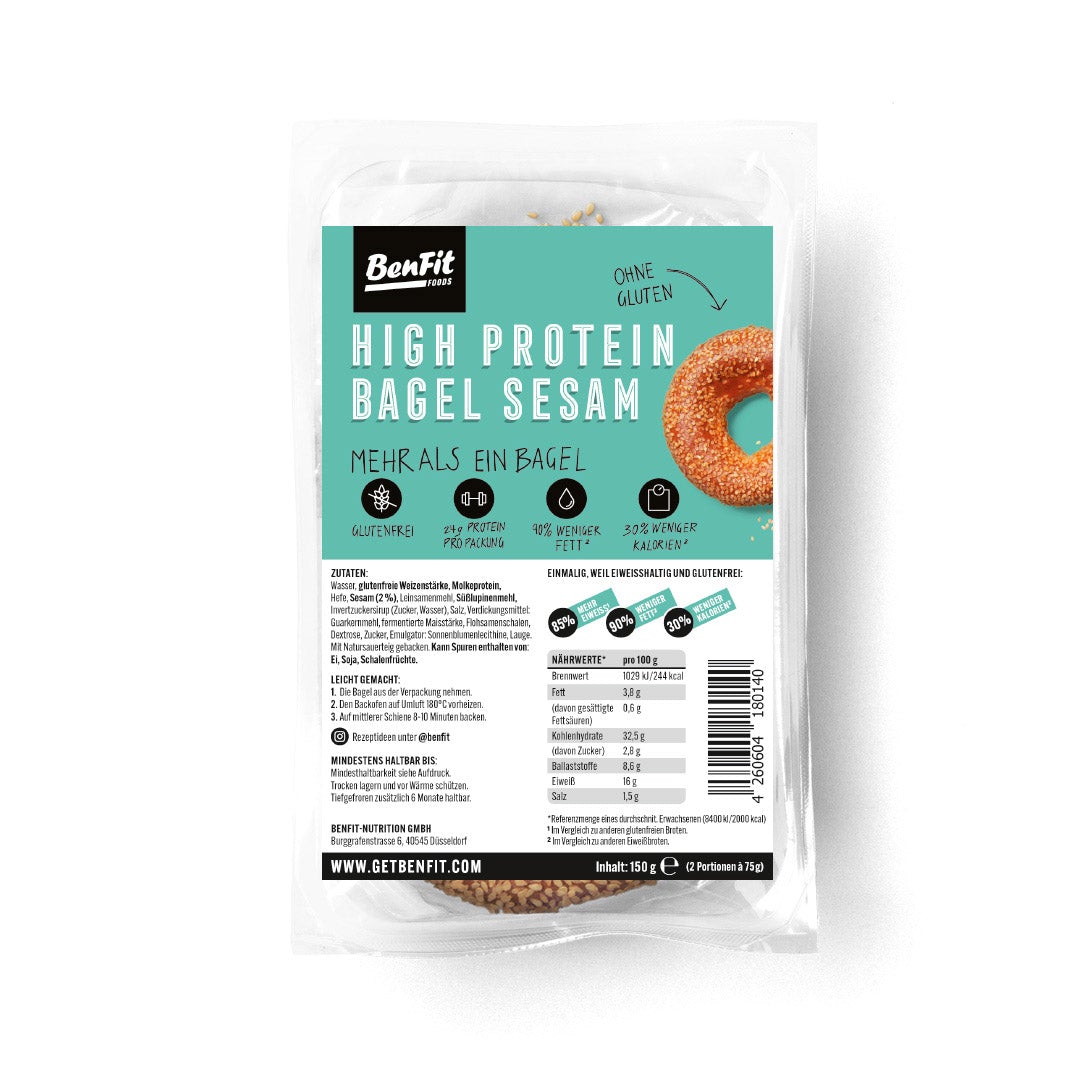 BenFit High Protein Bagel Sesam (glutenfrei und eiweissreich) || GETBENFIT