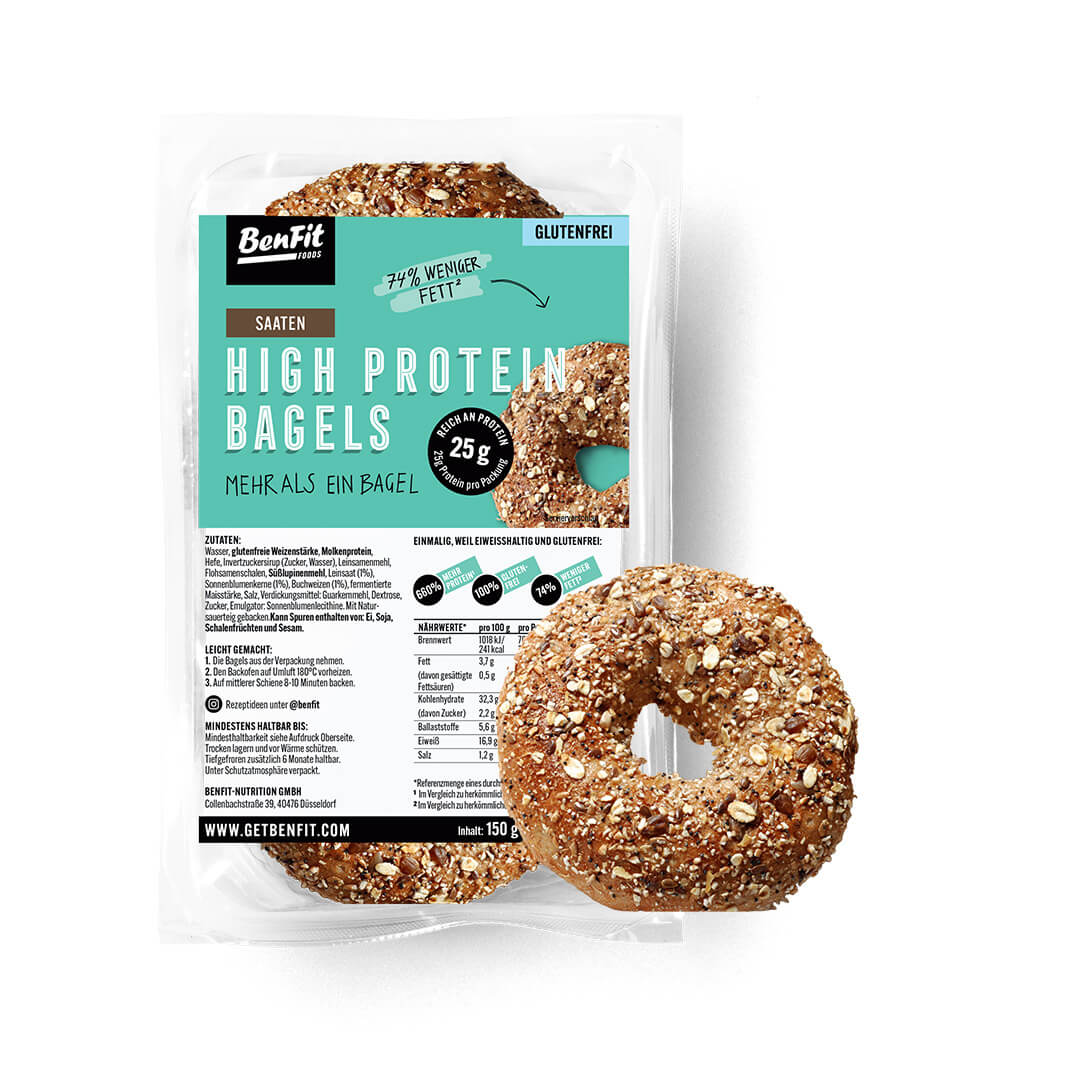 7 Packungen BenFit High Protein Vollkorn Bagel – glutenfrei, kalorienarm, fettreduziert