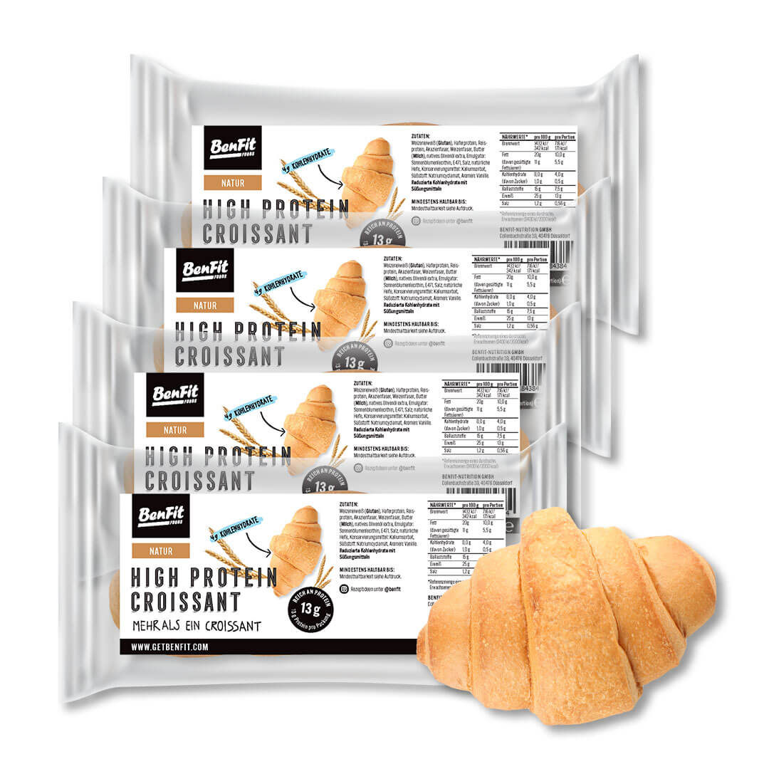 4 Packungen BenFit High Protein low carb Croissant (natur)  – zucker-/kalorienarm & fettreduziert
